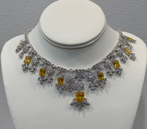 Margaret Cubic Zirconia Wedding Necklace, Clear and yellow AAA CZ for all occasions