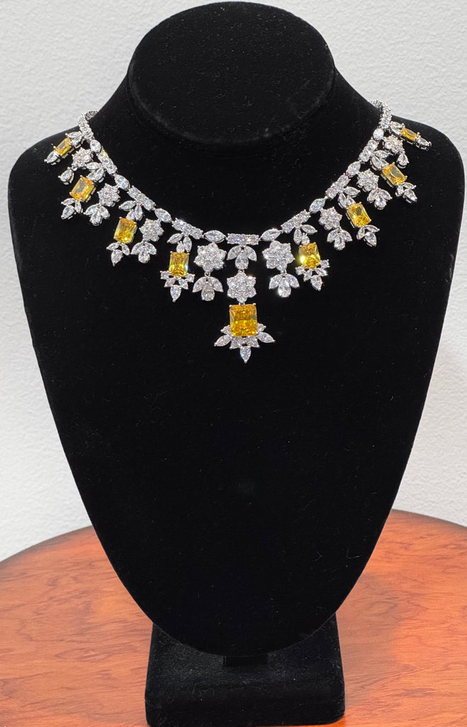 Margaret Cubic Zirconia Wedding Necklace, Clear and yellow AAA CZ for all occasions