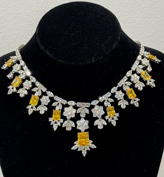 Margaret Cubic Zirconia Wedding Necklace, Clear and yellow AAA CZ for all occasions