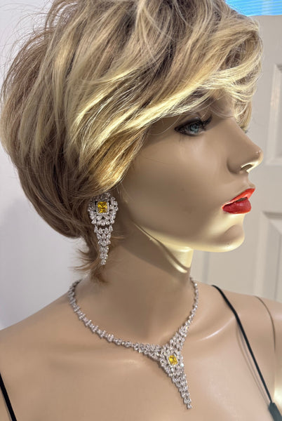 Anabel, Yellow Cubic Zirconia Wedding Necklace with matching earring , Wedding Collection, Mother of the bride , bridle