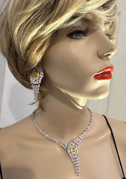 Anabel, Yellow Cubic Zirconia Wedding Necklace with matching earring , Wedding Collection, Mother of the bride , bridle