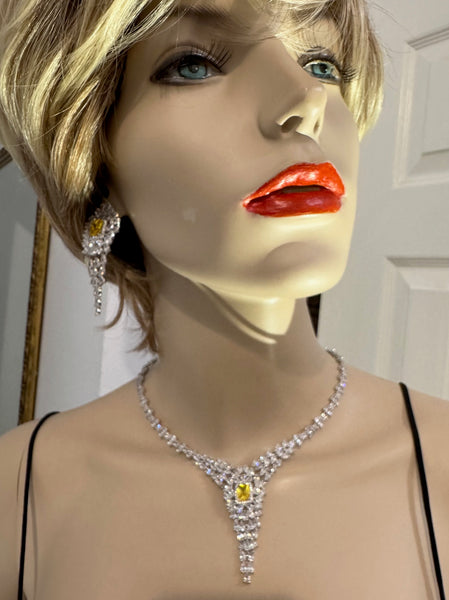 Anabel, Yellow Cubic Zirconia Wedding Necklace with matching earring , Wedding Collection, Mother of the bride , bridle