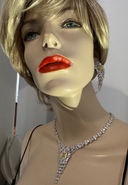 Anabel, Yellow Cubic Zirconia Wedding Necklace with matching earring , Wedding Collection, Mother of the bride , bridle