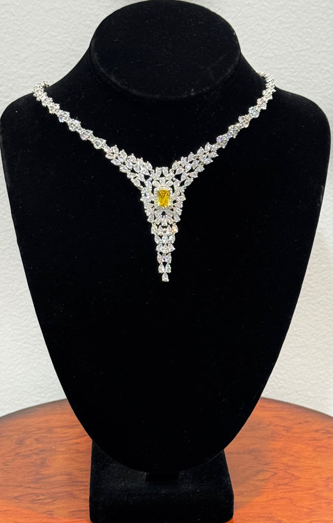 Anabel, Yellow Cubic Zirconia Wedding Necklace with matching earring , Wedding Collection, Mother of the bride , bridle