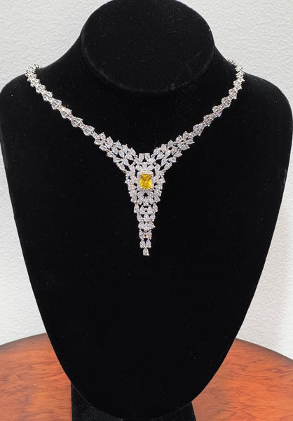 Anabel, Yellow Cubic Zirconia Wedding Necklace with matching earring , Wedding Collection, Mother of the bride , bridle
