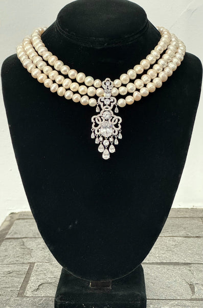 Diana, 3 Row Fresh water Pearls Necklace, Wedding, mother of the bride, Bridal, bridesmaid