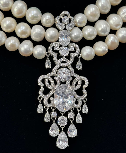 Diana, 3 Row Fresh water Pearls Necklace, Wedding, mother of the bride, Bridal, bridesmaid