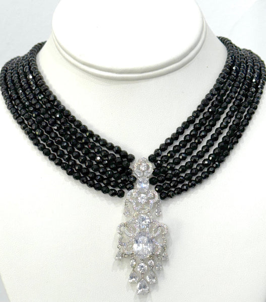 Vivi  Black onyx faceted 4mm 6 row Necklace, Mother of the Bides, special event , all occasion