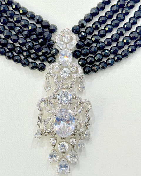 Vivi  Black onyx faceted 4mm 6 row Necklace, Mother of the Bides, special event , all occasion
