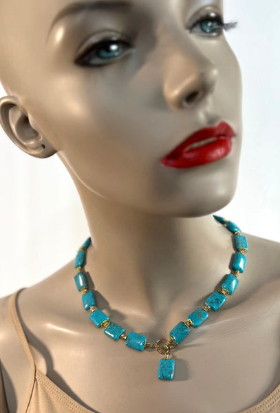 Turquoise And gold 16" Necklace Handmade In The USA, By Heftsi design  One Of A Kind