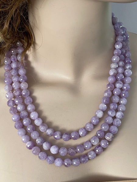 Rosaleen Amethyst 3 Row Necklace with macro pave panther head clasp , Handmade