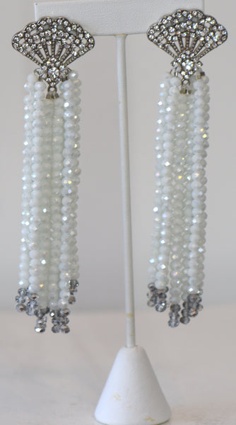 Heftsi White Crystal Tassel Earrings, Wedding Collection