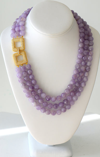 Lucy Amethyst Multi row Necklace With Gold Plated Side Clasp