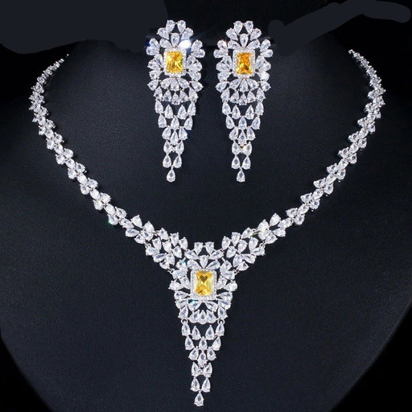 Anabel, Yellow Cubic Zirconia Wedding Necklace with matching earring , Wedding Collection, Mother of the bride , bridle