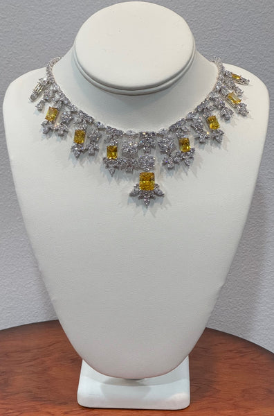 Margaret Cubic Zirconia Wedding Necklace, Clear and yellow AAA CZ for all occasions