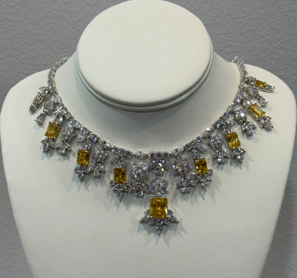 Margaret Cubic Zirconia Wedding Necklace, Clear and yellow AAA CZ for all occasions
