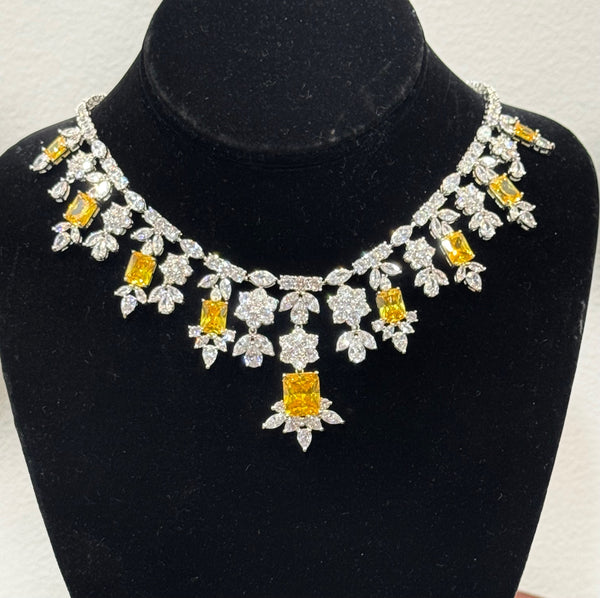 Margaret Cubic Zirconia Wedding Necklace, Clear and yellow AAA CZ for all occasions