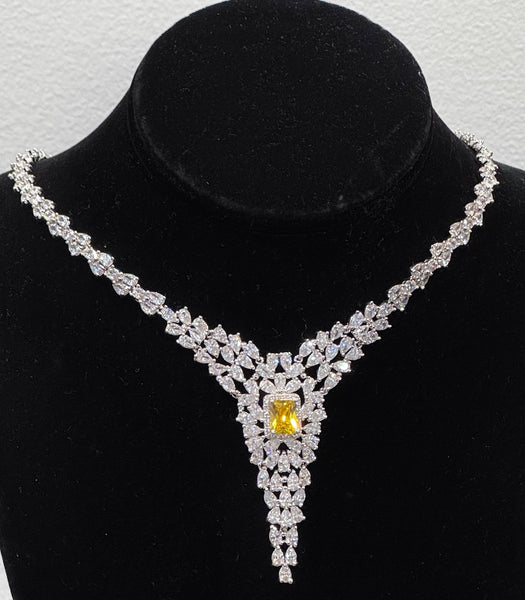 Anabel, Yellow Cubic Zirconia Wedding Necklace with matching earring , Wedding Collection, Mother of the bride , bridle