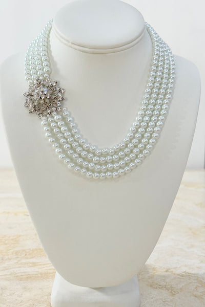 Lia swarovski White Pearls Necklace for all occasion , wedding day , mother of the bride, bridesmaid, bridal