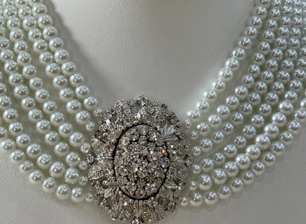 Adel Swarovski Pearls Necklace With large Cubic Zircon Center Piece for all occasion,