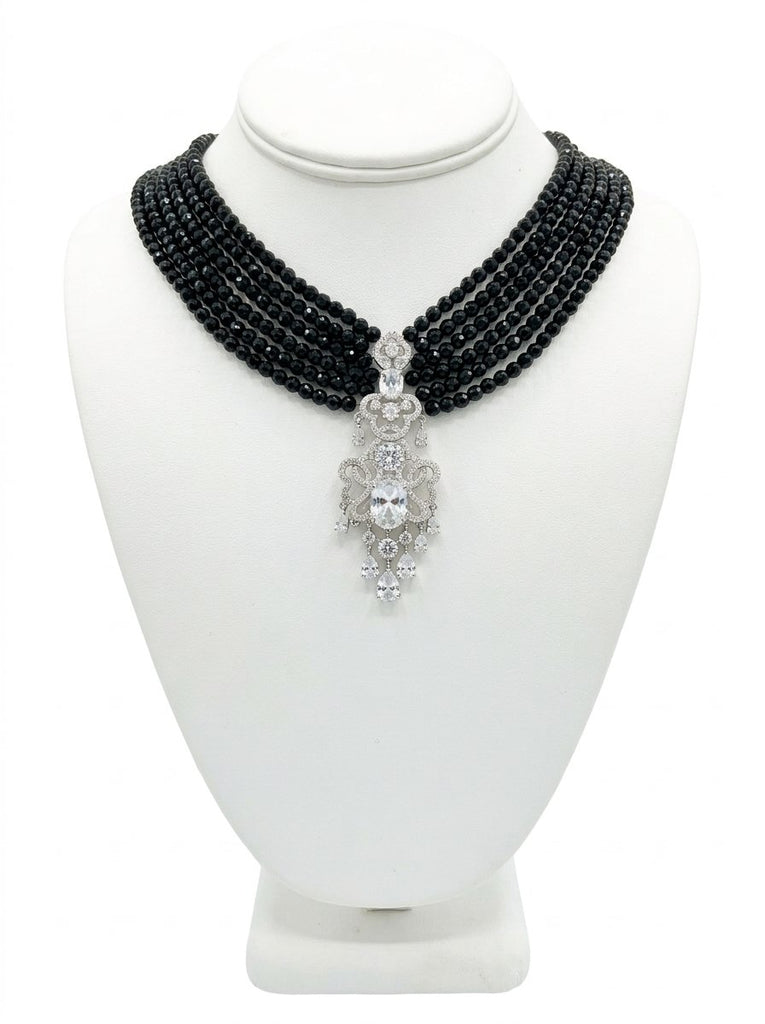 Vivi  Black onyx faceted 4mm 6 row Necklace, Mother of the Bides, special event , all occasion
