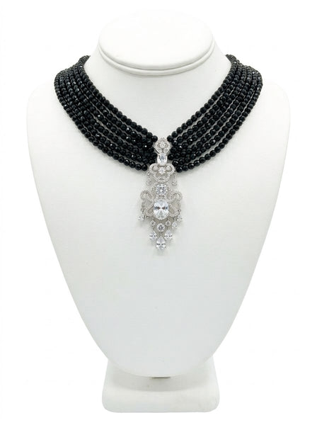 Vivi  Black onyx faceted 4mm 6 row Necklace, Mother of the Bides, special event , all occasion