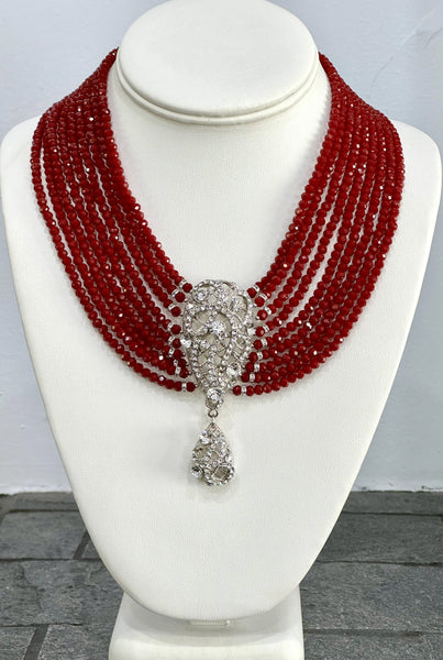 Red Swarovski Crystal 9 Row Necklace , For Mother of the bride, for bridesmaide, bridle or any special occasion