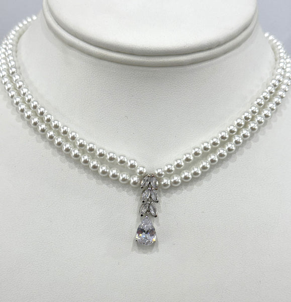 Swarovski Pearls Necklace With small delicate Flower pendant