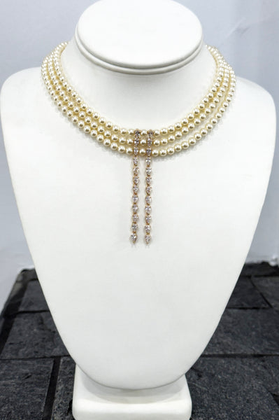 Cream Swarovski Wedding Necklace With Long Pendant