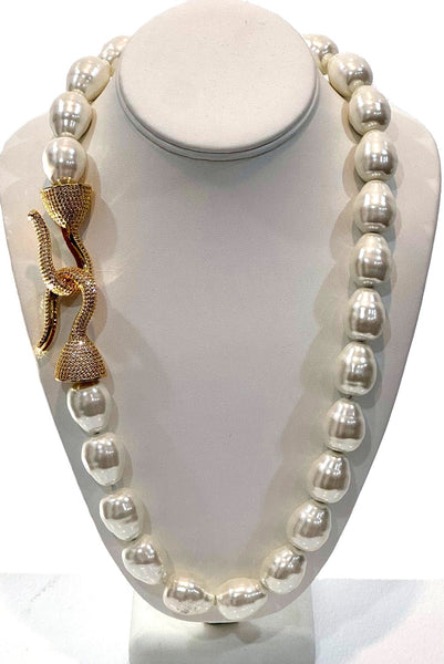 Max, Large Mother Of Pearls Necklace With Large S gold plated over sterling silver clasp , handmade one of a kind