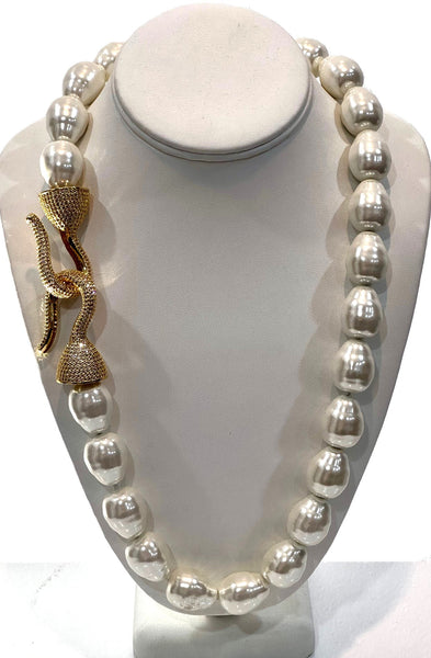 Max, Large Mother Of Pearls Necklace With Large S gold plated over sterling silver clasp , handmade one of a kind