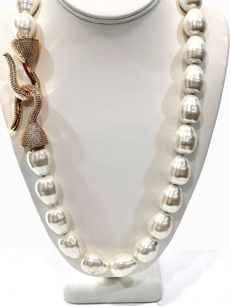 Max, Large Mother Of Pearls Necklace With Large S gold plated over sterling silver clasp , handmade one of a kind