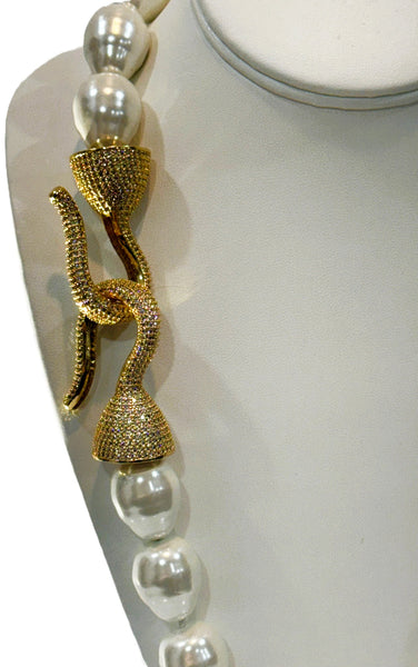 Max, Large Mother Of Pearls Necklace With Large S gold plated over sterling silver clasp , handmade one of a kind