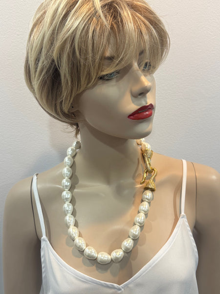 Max, Large Mother Of Pearls Necklace With Large S gold plated over sterling silver clasp , handmade one of a kind