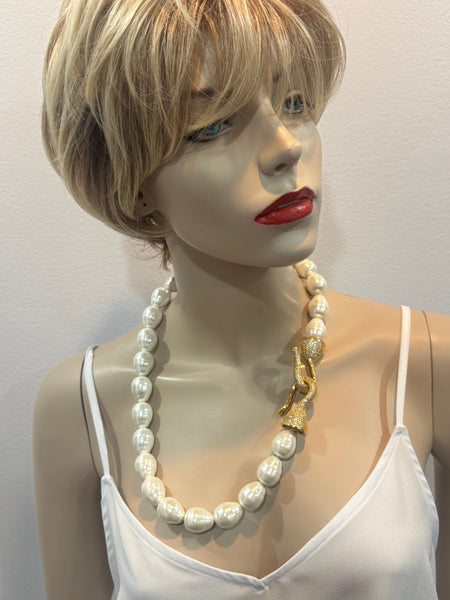 Max, Large Mother Of Pearls Necklace With Large S gold plated over sterling silver clasp , handmade one of a kind