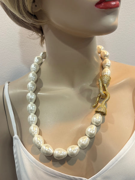 Max, Large Mother Of Pearls Necklace With Large S gold plated over sterling silver clasp , handmade one of a kind