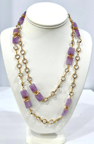 Amethyst Long Necklace with Swarovski chain Handmade in the USA