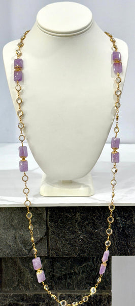 Amethyst Long Necklace with Swarovski chain Handmade in the USA