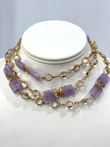 Amethyst Long Necklace with Swarovski chain Handmade in the USA