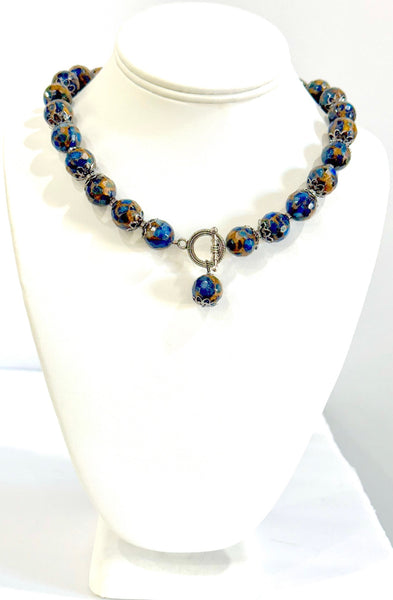 Blue lapis quartslized with gold Necklace Handmade in the USA