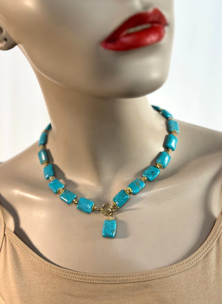 Turquoise And gold 16" Necklace Handmade In The USA, By Heftsi design  One Of A Kind