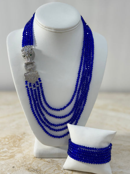 Blue swarovski 5 row Necklace handmade for all occasion , weding, mother of the bride