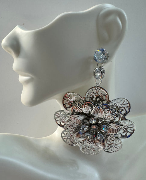 Silver Plated Filigree With Swarovski Stone Earrings  ""Light Weight"
