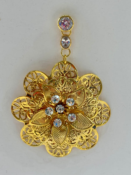 Gold plated Filigree With Swarovsky Stone Large Flower Earrings  " Very Light Weight"