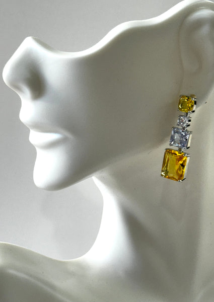 Wedding cz yellow and clear Earrings, mother of the bride, bridesmaid,