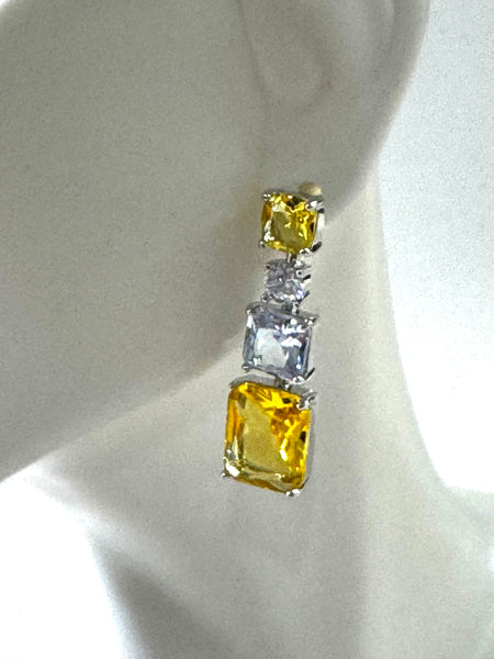 Wedding cz yellow and clear Earrings, mother of the bride, bridesmaid,