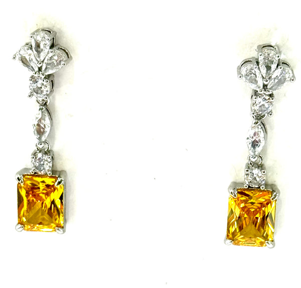 Yellow and clear cubic zircon Earrings wedding, mother of the bride , bridle, bridesmaids