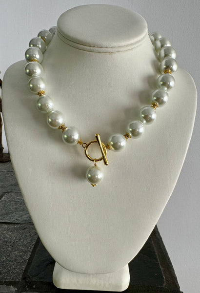 Pearls large faux white pearls Necklace Handmade in the USA