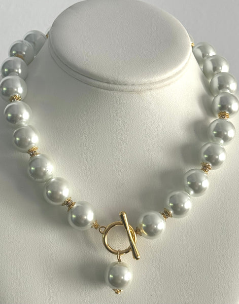 Pearls large faux white pearls Necklace Handmade in the USA