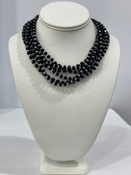 5 Row Black  and Swarovski Crystal Necklace, Handmade in the USA